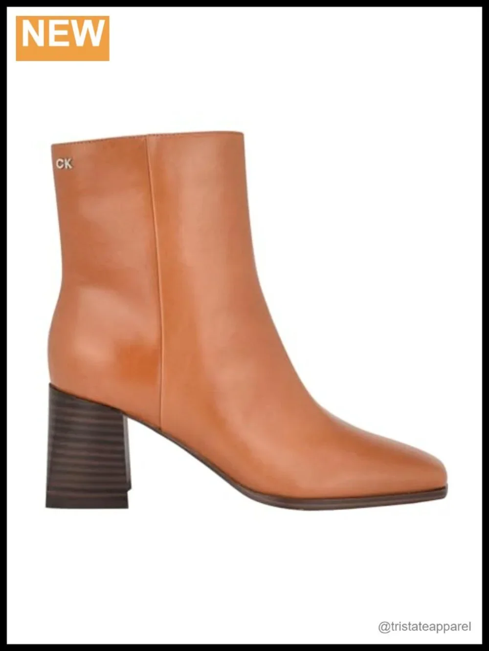 Calvin Klein Broma Leather Mid-Calf Bootie with Block Heel and Square Toe